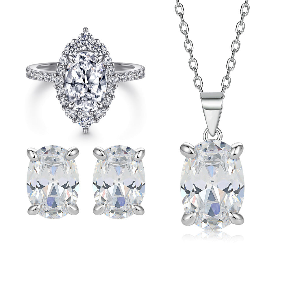 Oval Gem Pendant Necklace Women's Stud Earrings