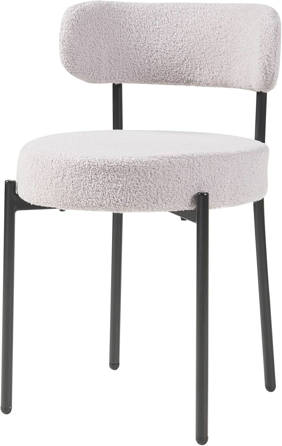 Round Upholstered Boucle Dining Chair Grey With Black Legs