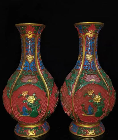 Qing-Style Lacquerware Flower & Bird Vase – 25cm (Collectible)