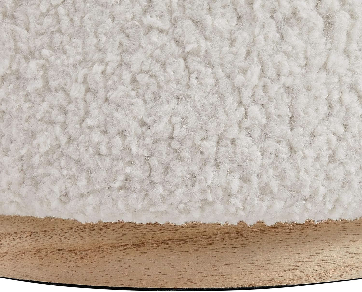 Cream Sherpa Deluxe Storage Ottoman Solidwood Base