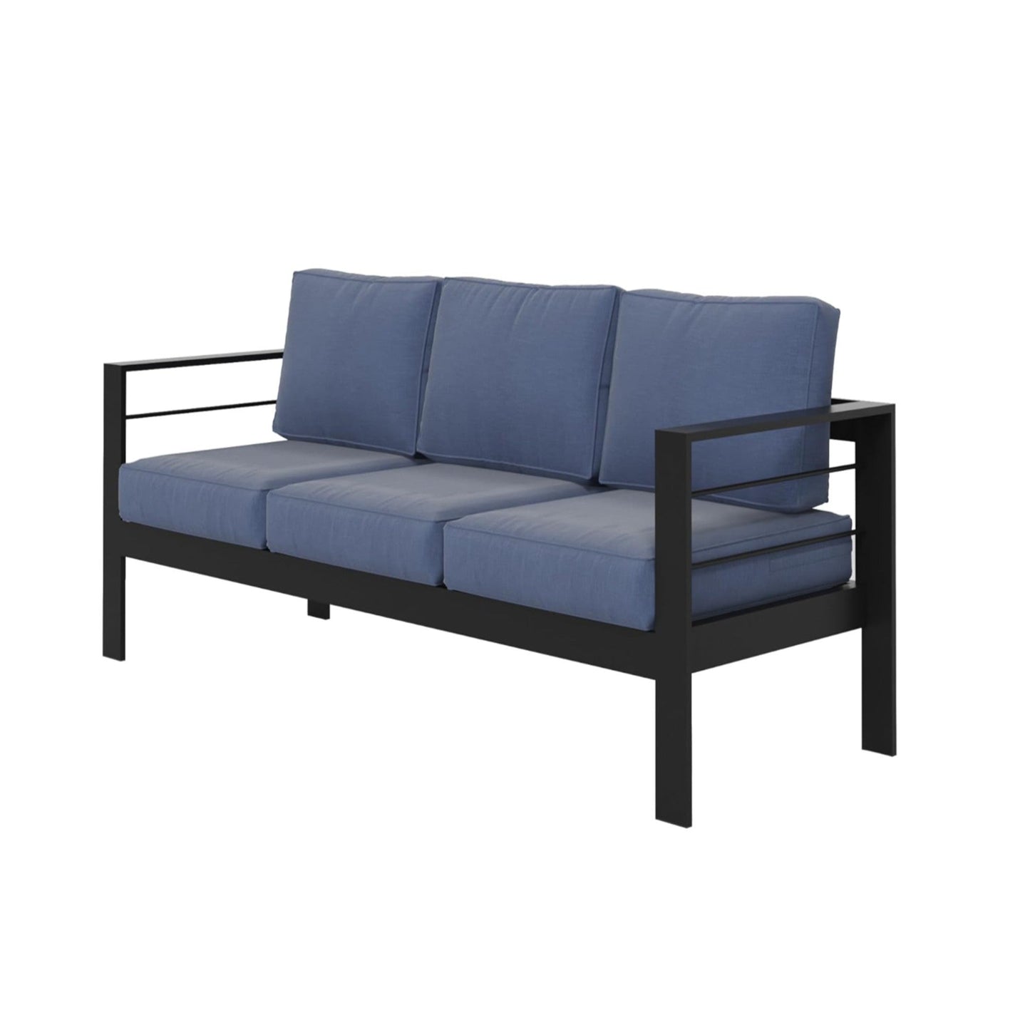 Outdoor Aluminum Sofa 3 Seat 74" Blue Cushions