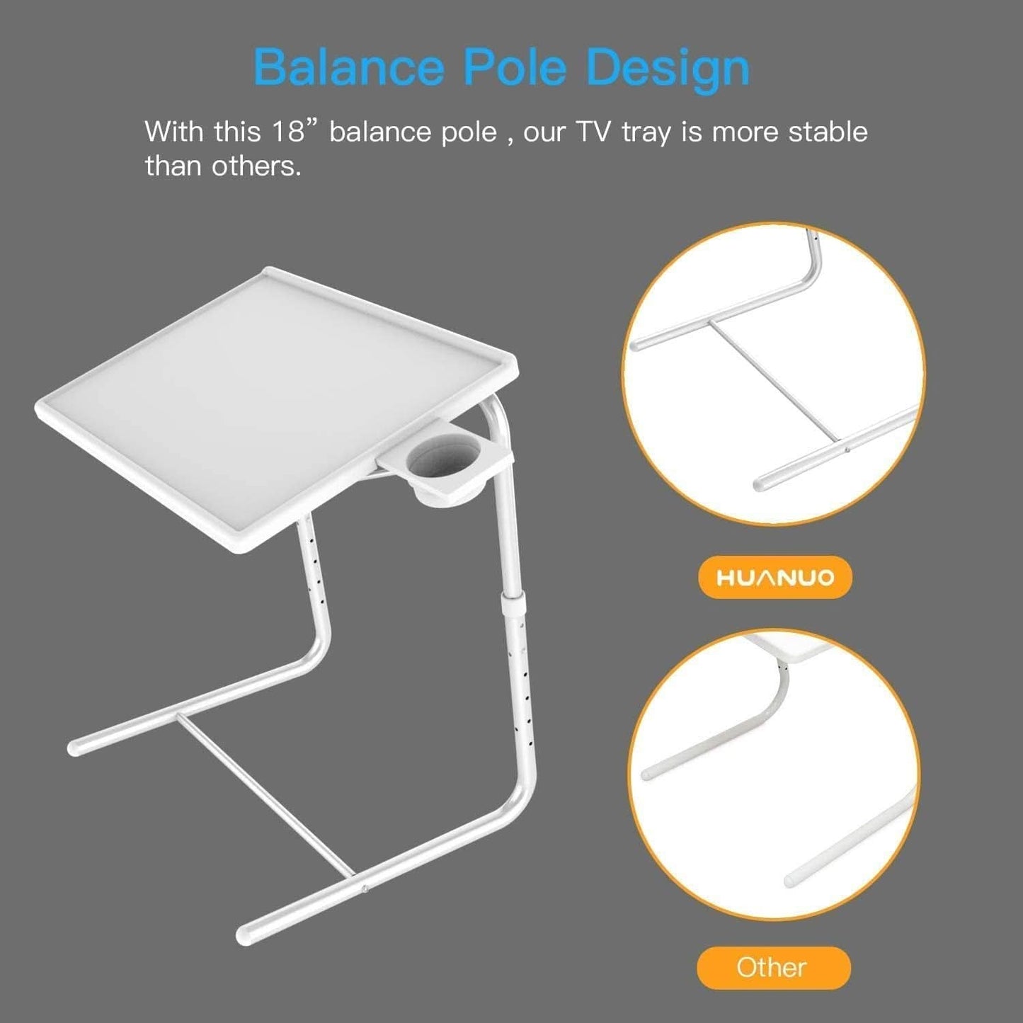 White Adjustable TV Tray Table With Height And Tilt