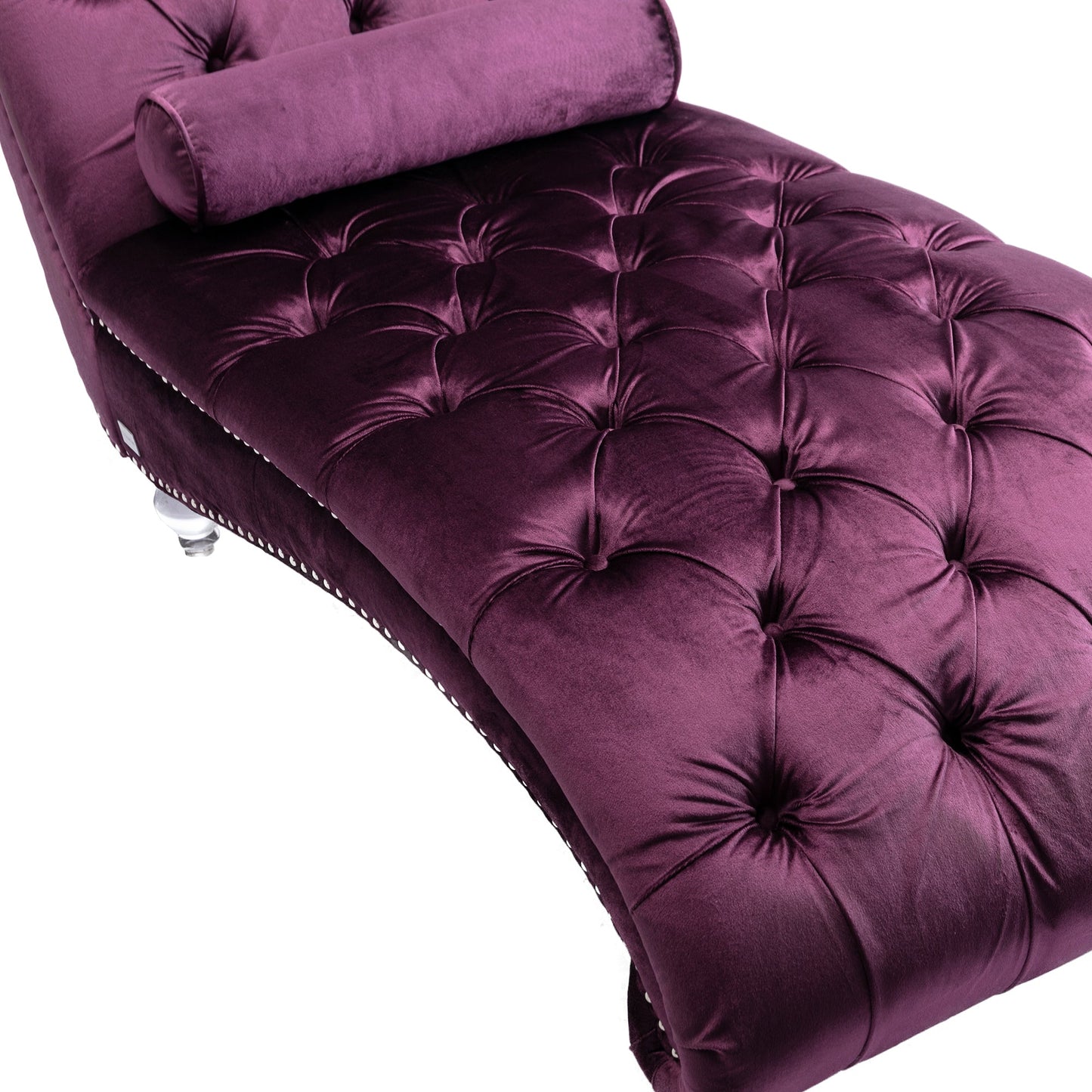 Velvet Chaise Lounge Indoor, Button-Tufted with Pillow, Purple, Bedroom