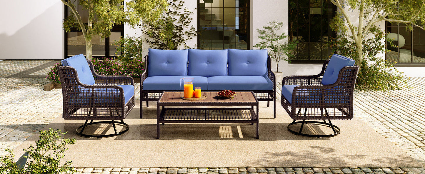 Outdoor Patio Set PE Rattan 4 Piece Swivel Chair Seats 5