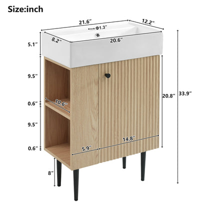 Modern Wood Bathroom Vanity with Ceramic Sink, Left Side Storage, 21.6' W x 1...