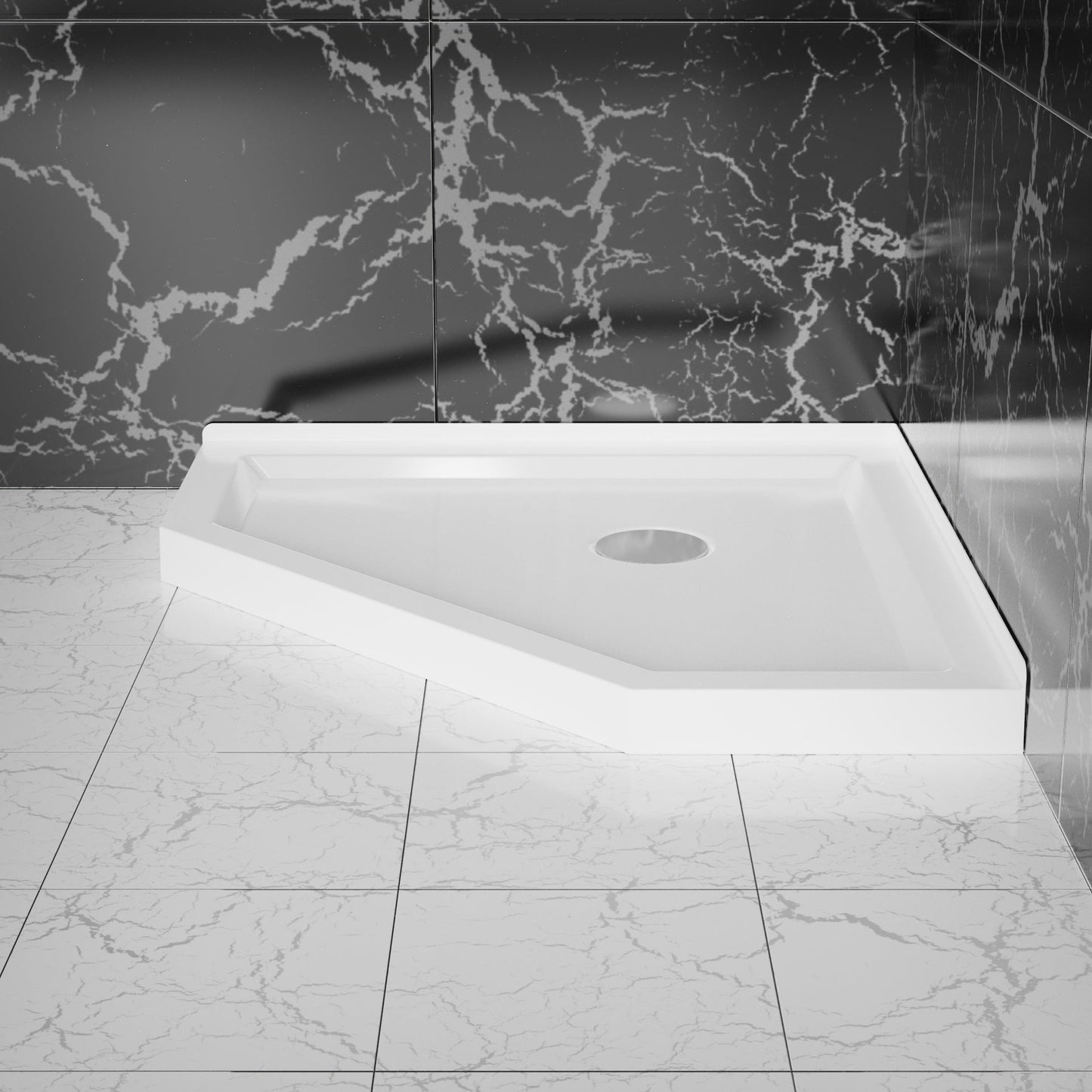 Neo-Angle Corner Drain Shower Base White Acrylic 36x36x3.5 in