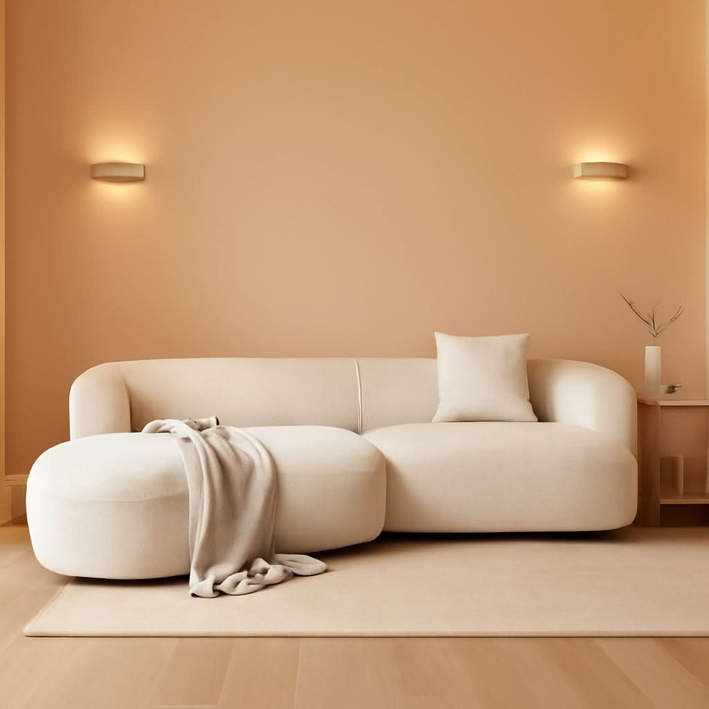 White Boucle Curved Sectional Sofa Modular Living Room