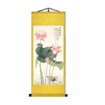 Chinese Style Lotus Scroll Paintings Wall Art Posters Vintage Room Decor Aesthetic Wall Hanging Living Room Office Picture Mural