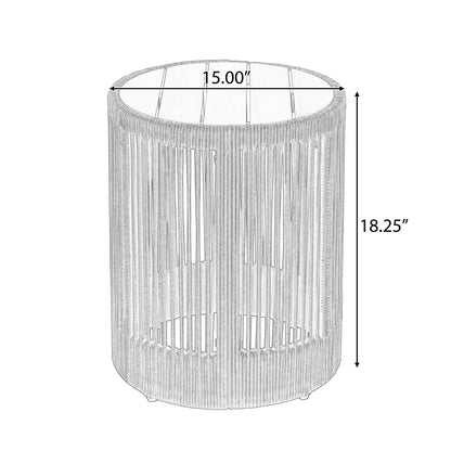 Outdoor Rattan rope & Acacia Wood Side Table - Patio Balcony Furniture for