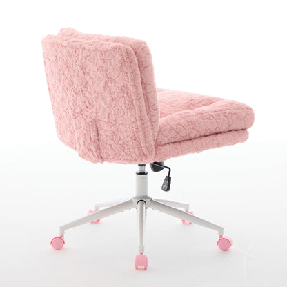 Swivel Chair Faux Alpaca Pink Wide 26.4 In Seat 360 Degree Height Adjust