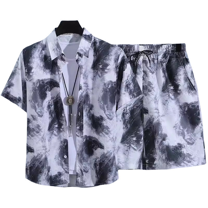 Floral Shirt Set Short Sleeves Retro All-over Floral Print Trendy