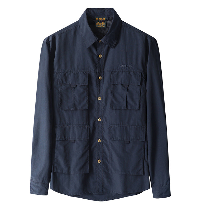 Mens Long-Sleeve Fashionable Casual Solid-Color Shirt