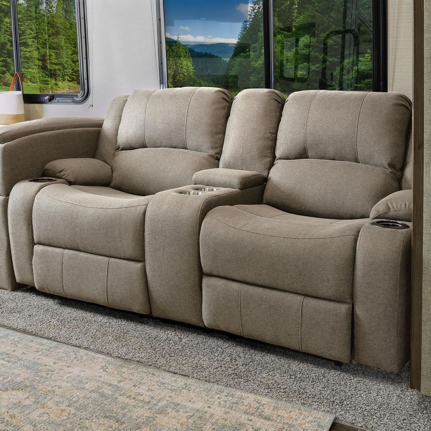 Powered Double RV Wall Hugger Recliner Sofa 67 Inch Oatmeal