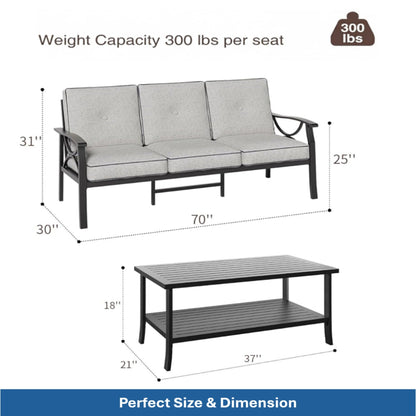 Outdoor Patio Set Metal Black Gray Cushion 4 Piece Seats 5