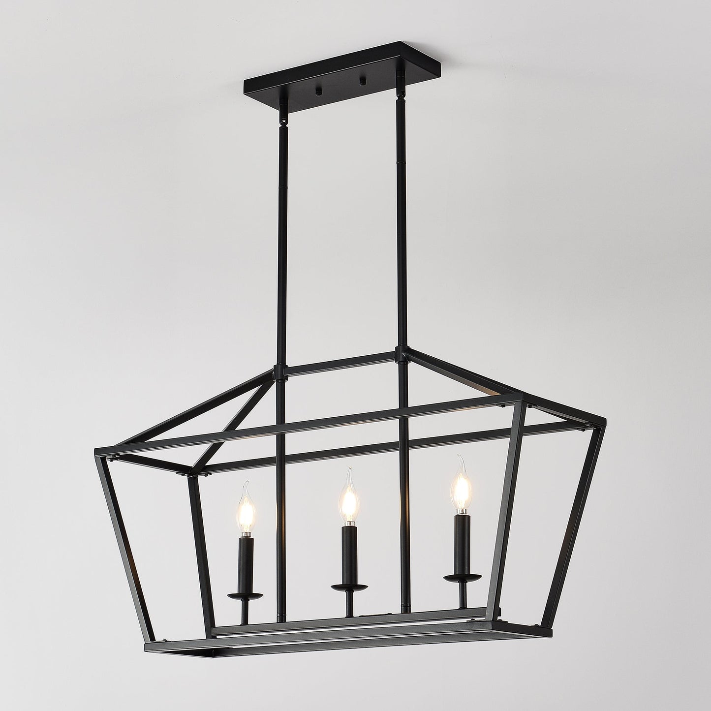 Chandelier Industrial Linear 3-Light Matte Black Metal Pendant Kitchen
