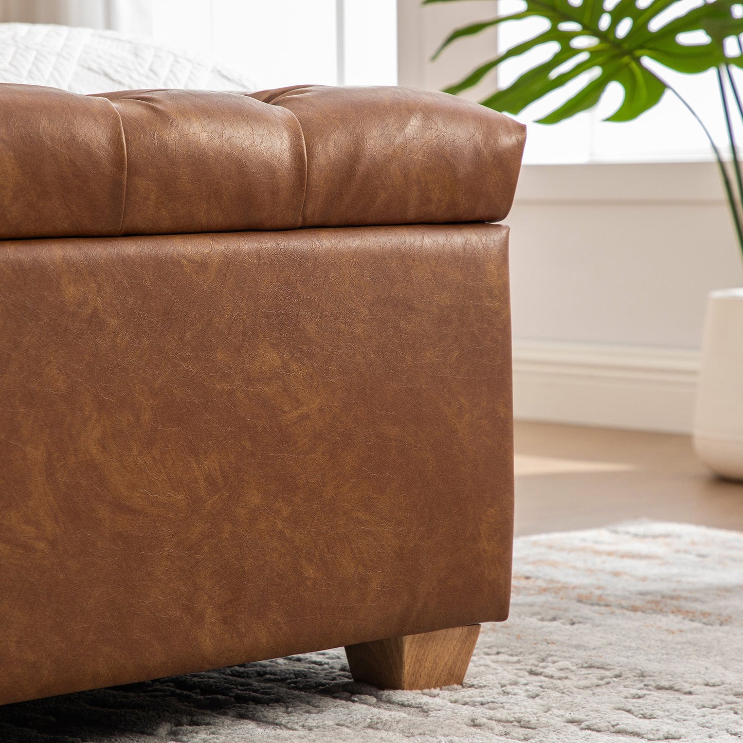 Storage Bench Tufted PU Leather Brown Flip Top 60