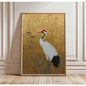 Japanese Elegant Crane Birds Nature Poster Flying Cranes in Gold and White Canvas Painting Asian Wall Art Living Room Home Decor