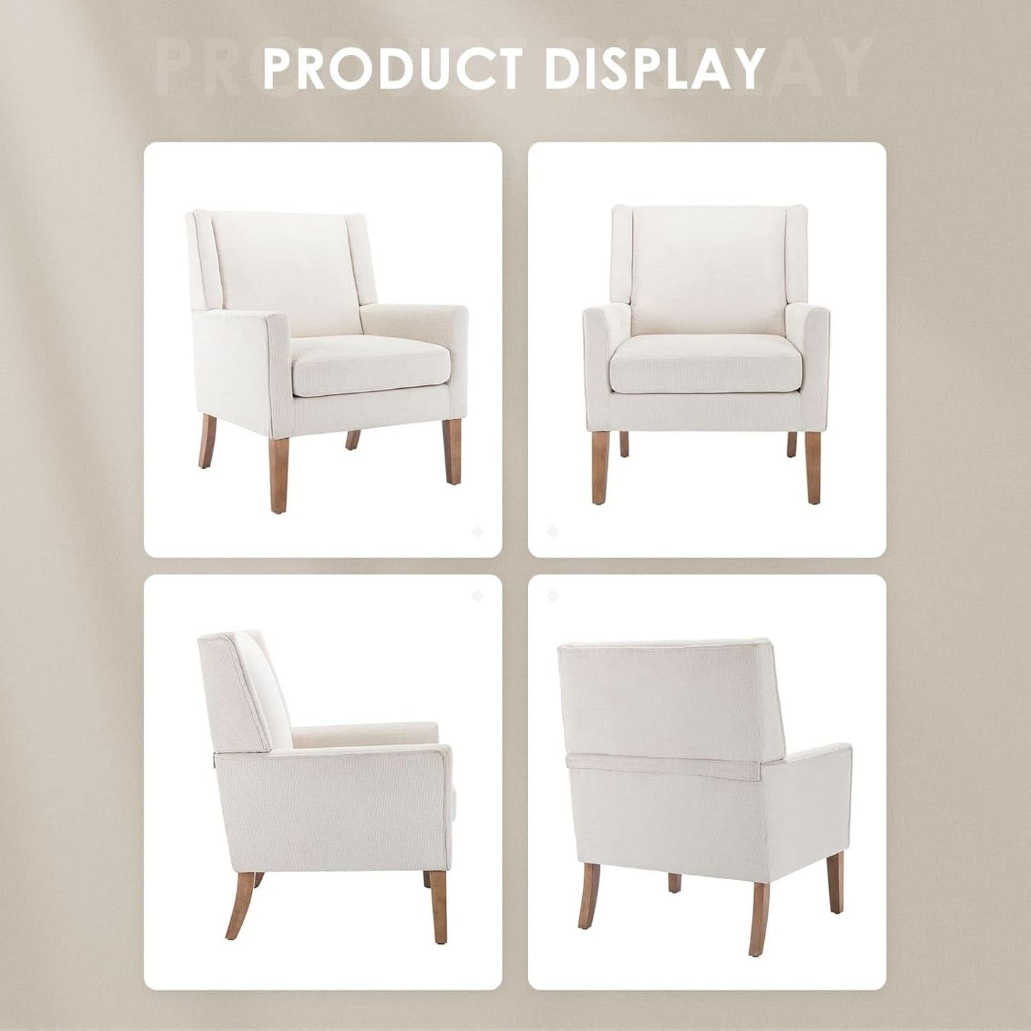 Beige Wingback Chairs With Wood Legs For Living Room
