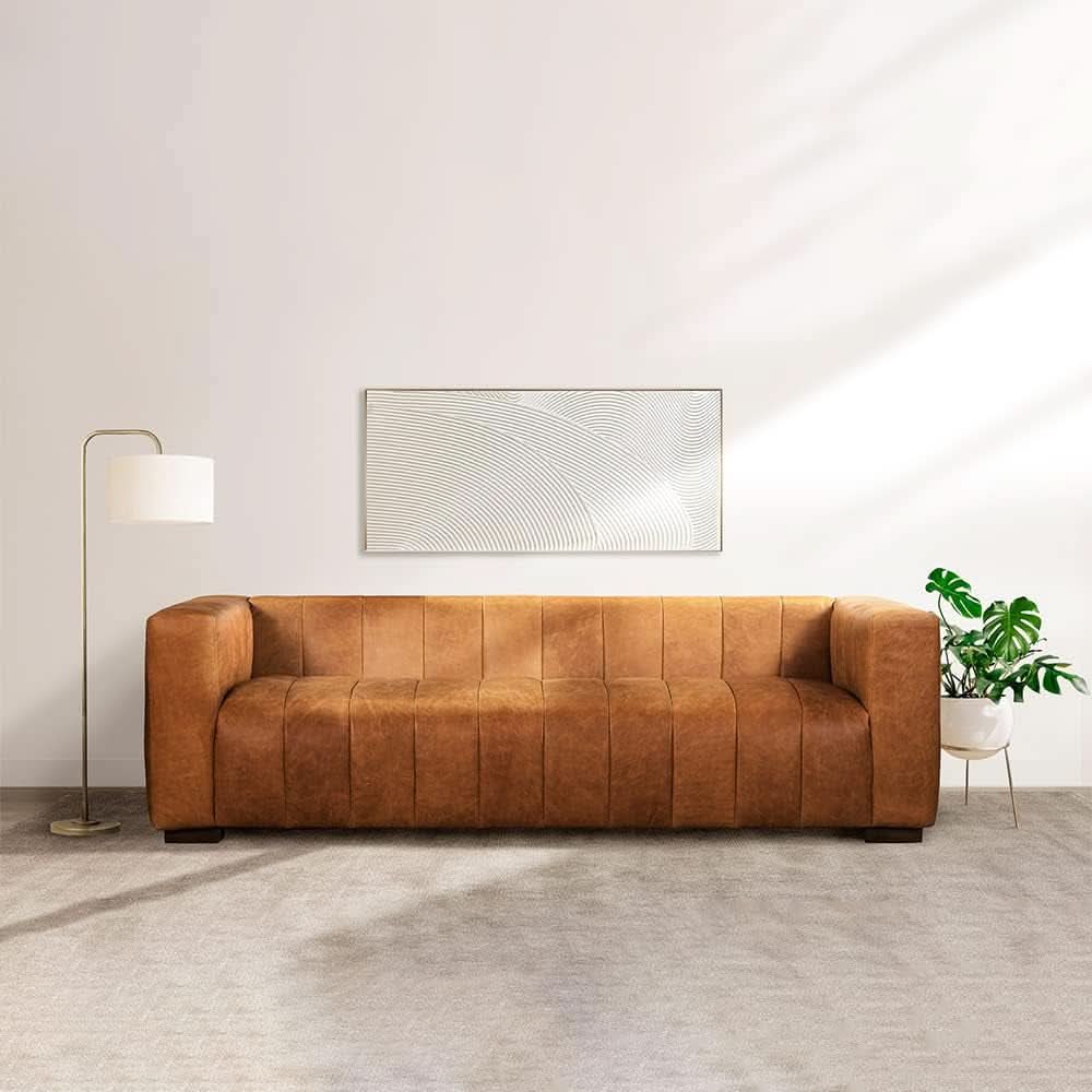 Canale 86 Inch Sofa Full Grain Italian Leather Cognac Tan