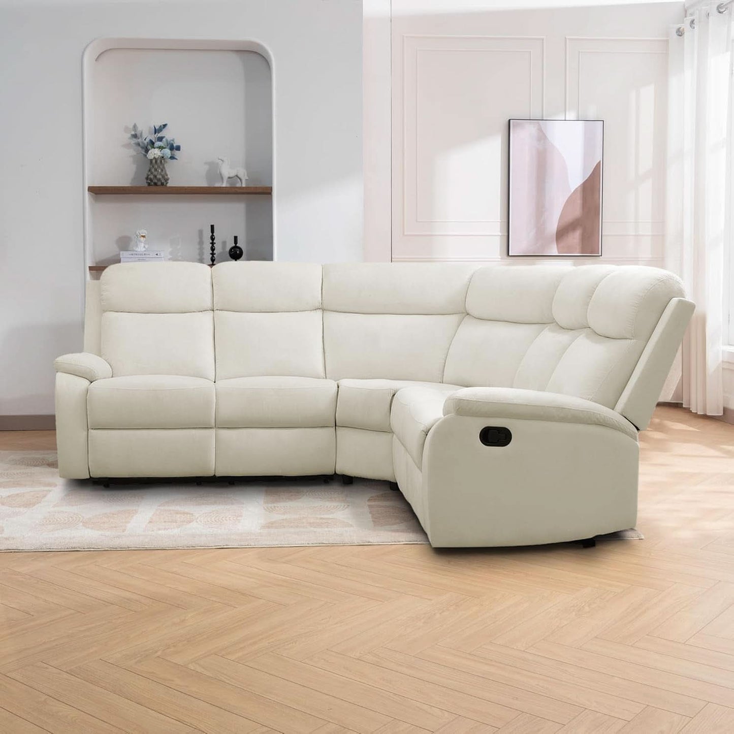 Off White Recliner Sectional Sofa Five Seats Living Room
