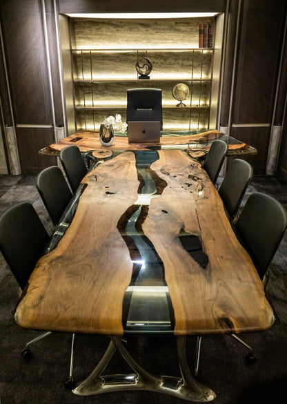 Luxury D-Shaped Walnut & Epoxy Executive Desk