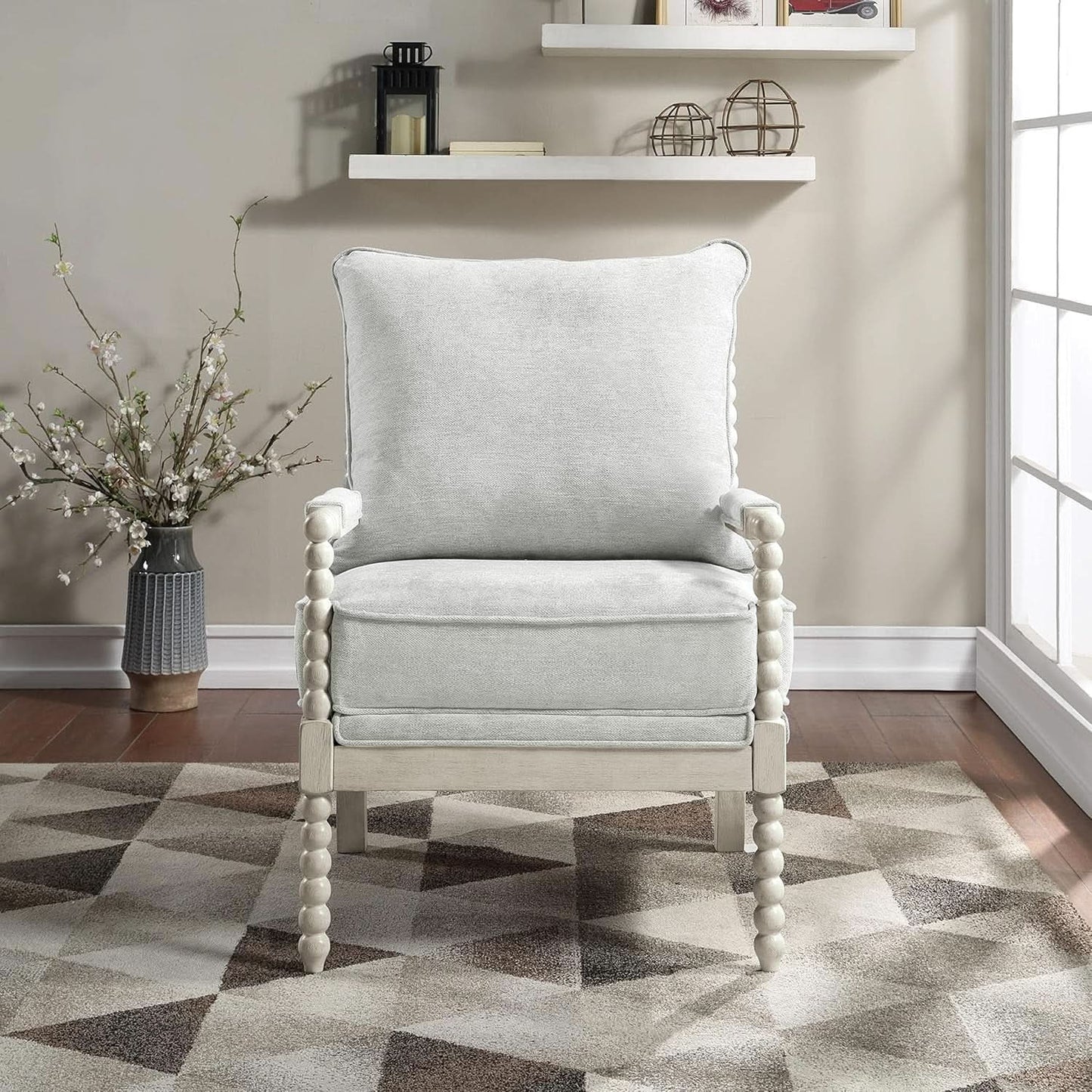 Spindle Accent Chair Smoke Grey Textured Upholstery