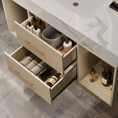 39.4'' Floating Bathroom Vanity with Ceramic Sink, 2 Soft Close Drawers