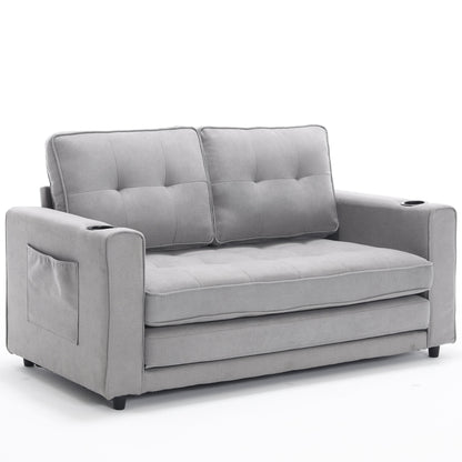 3-in-1 Sofa Bed Futon Tufted Pull-Out Sleeper 55" Light Gray