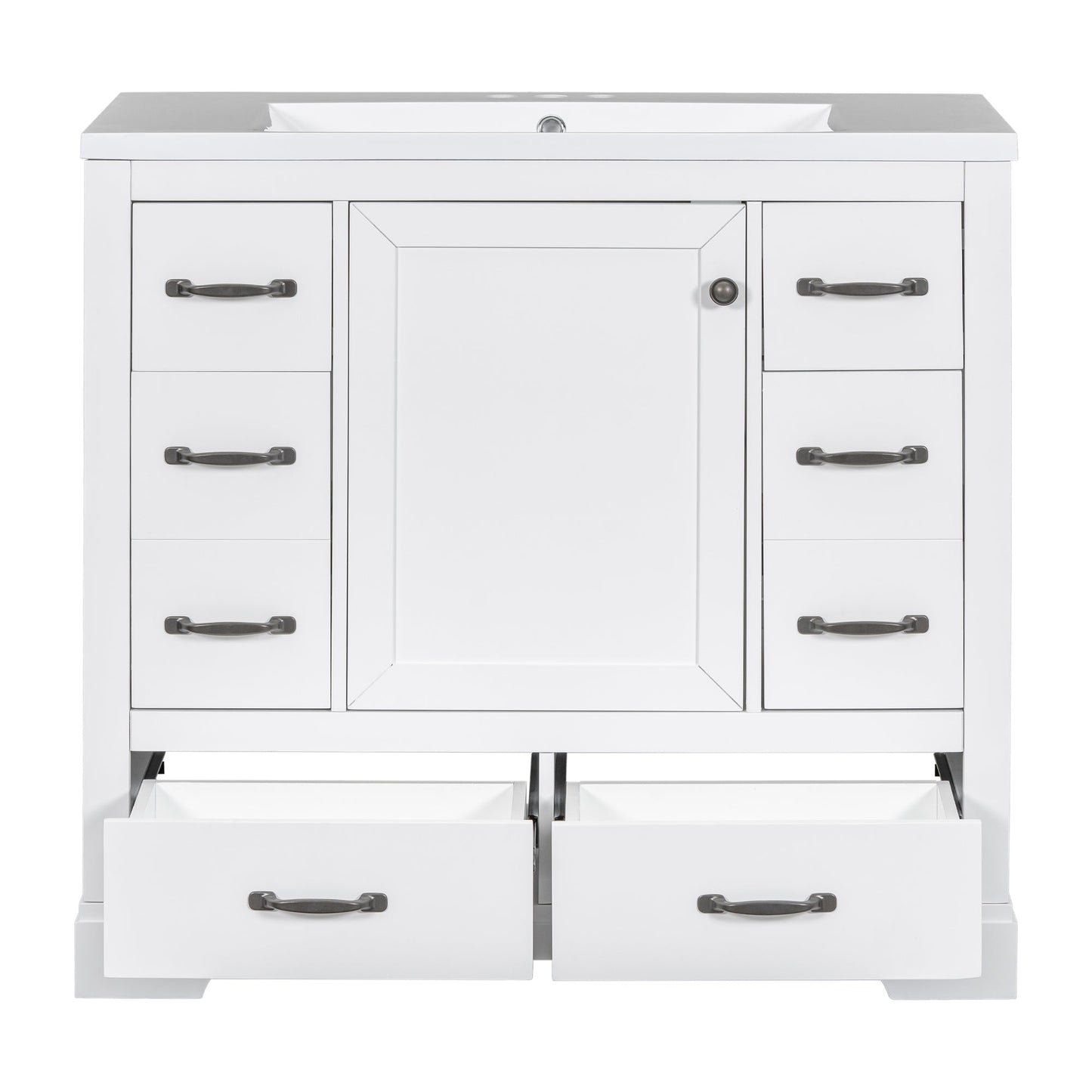 36' Bathroom Vanity with Sink Combo, Six Drawers, Multi-Functional Drawer Div...