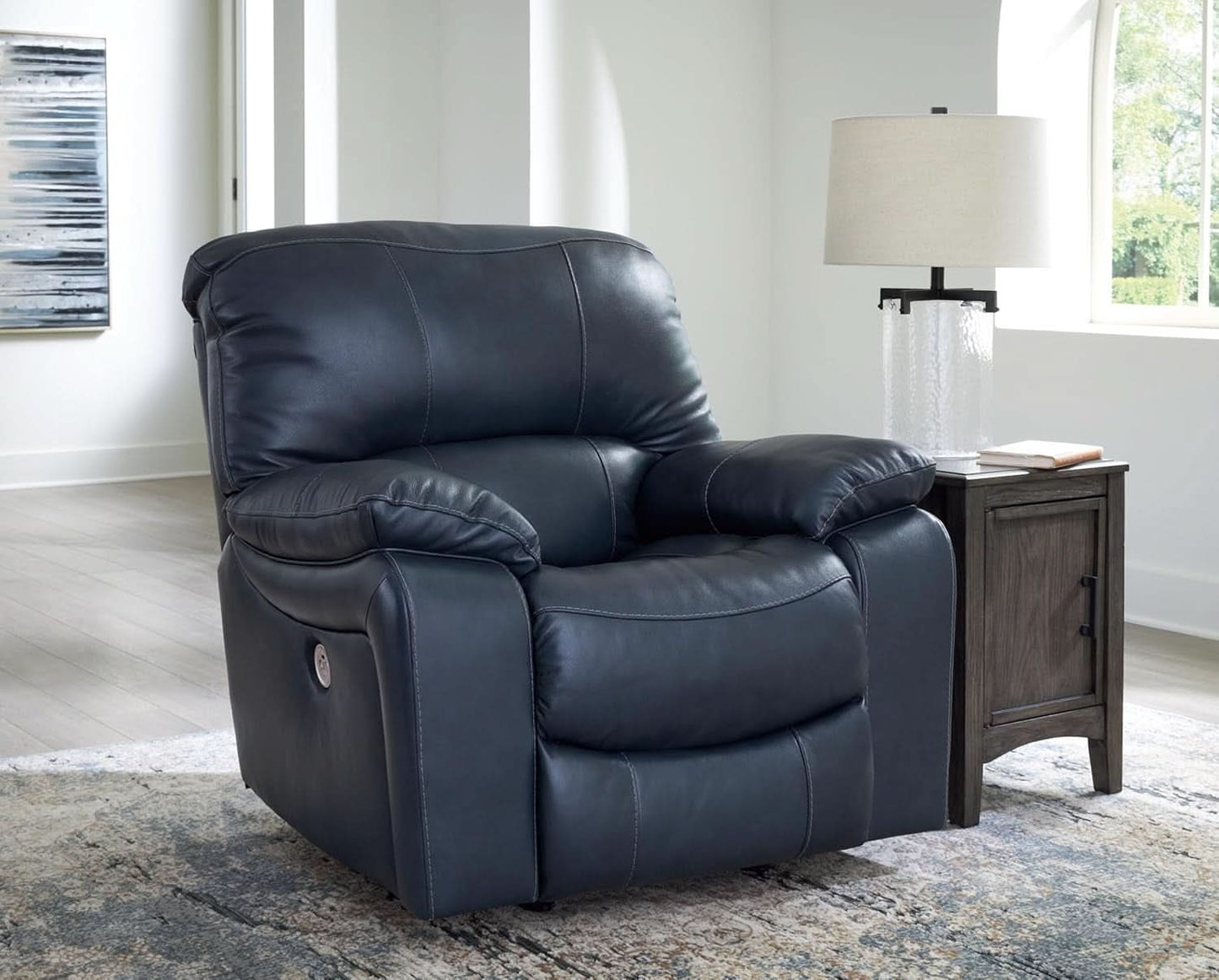 Modern Blue Leather Match Power Rocker Recliner With USB Port