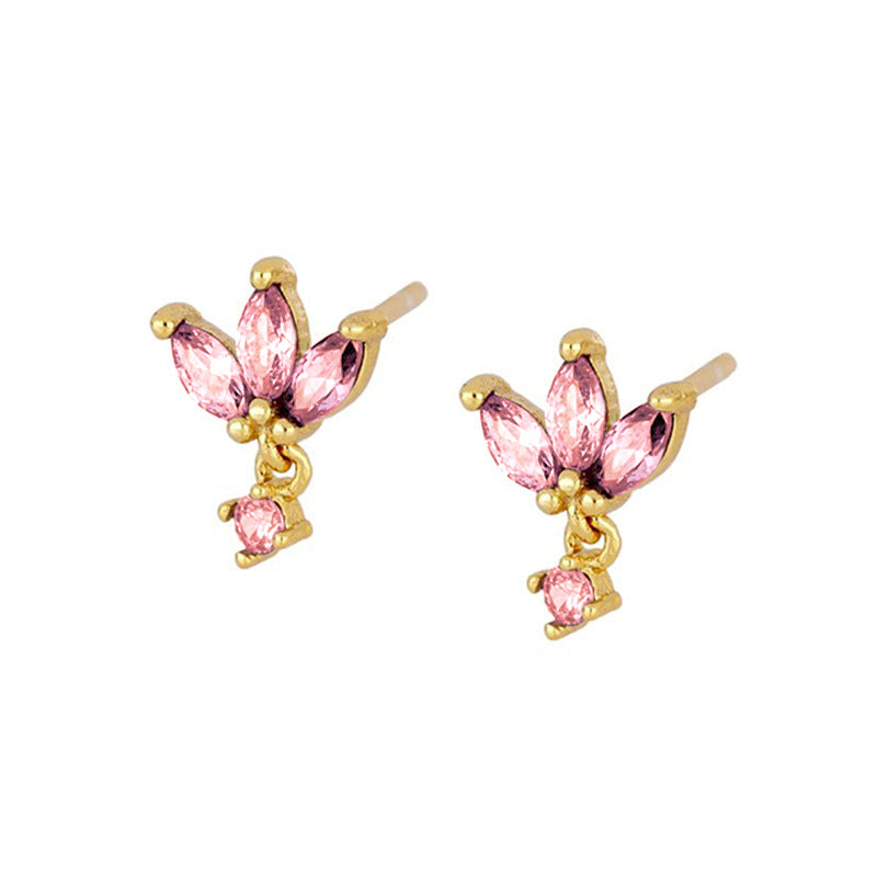 S925 Silver Needle Stud Earrings With Zircon Butterfly Design