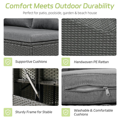 Outdoor Sectional Set PE Wicker Steel Gray 5 Piece L-Shape Seats 7
