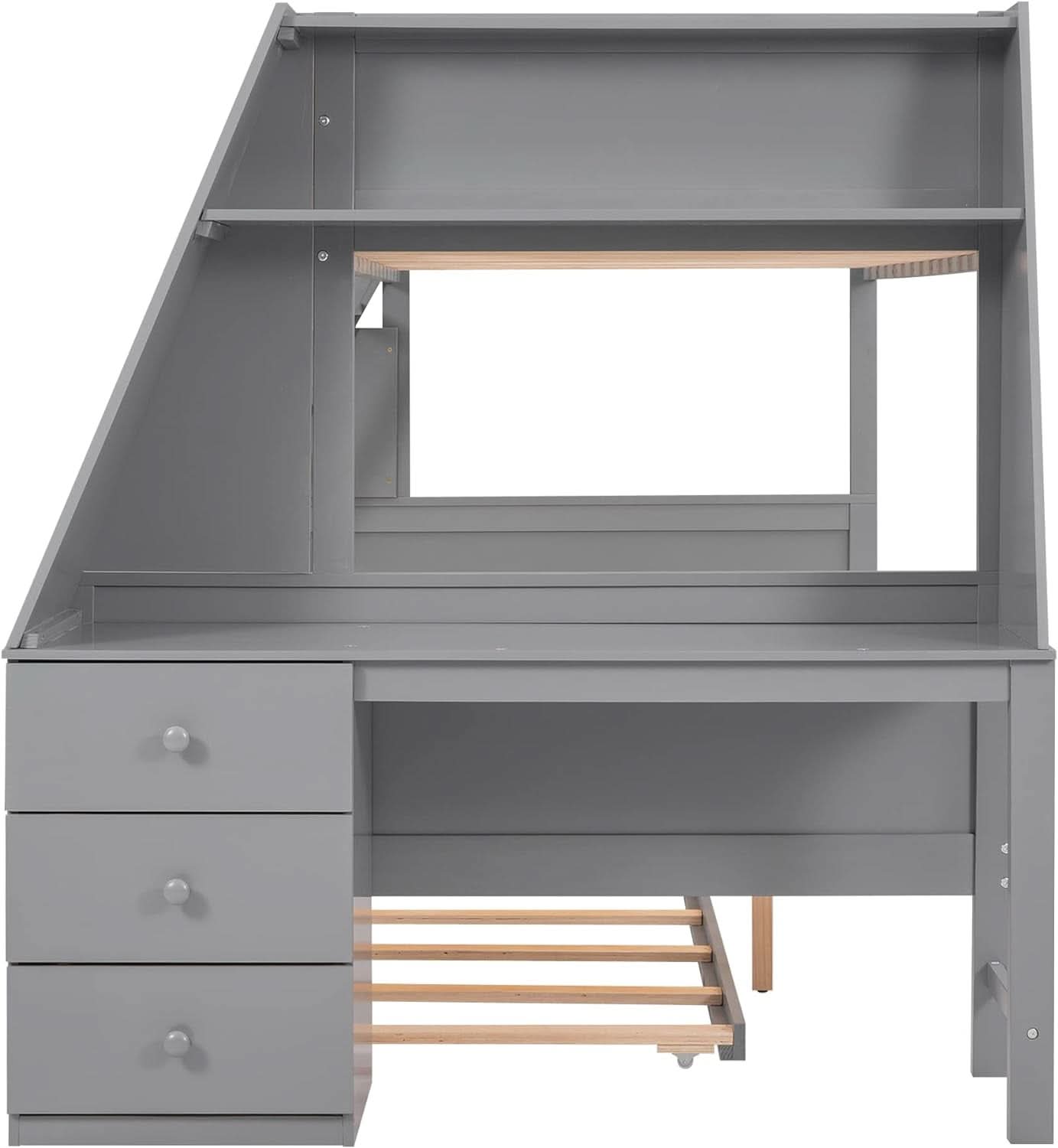 Gray Twin Over Full Bunk Bed With Trundle And Desk
