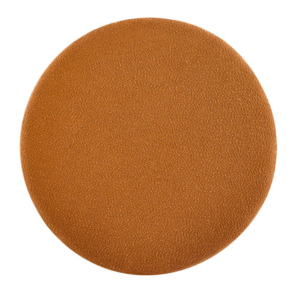 Modish Round Ottoman Boucle Top Splayed Rubberwood Legs, Pumpkin Orange