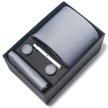 Men's Jacquard Necktie Set with Pocket Square and Cufflinks
