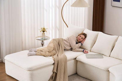 Sectional Sofa U-Shape Chenille Milk White 10 Seat Modular 128 In