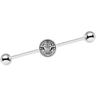 14G Black White Leopard Eyes Industrial Barbell 37mm