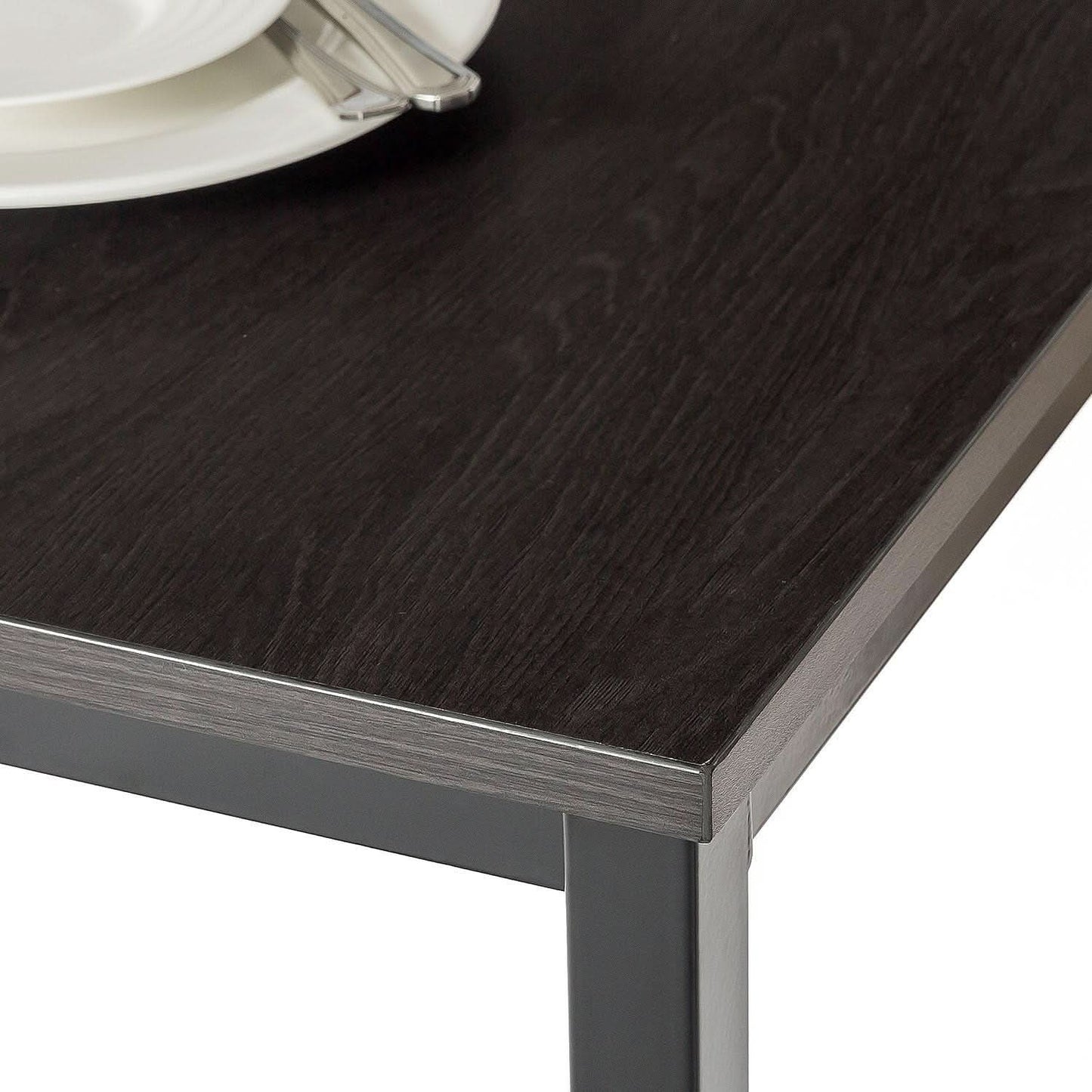 Espresso Textured Metal Frame Dining Table Benches