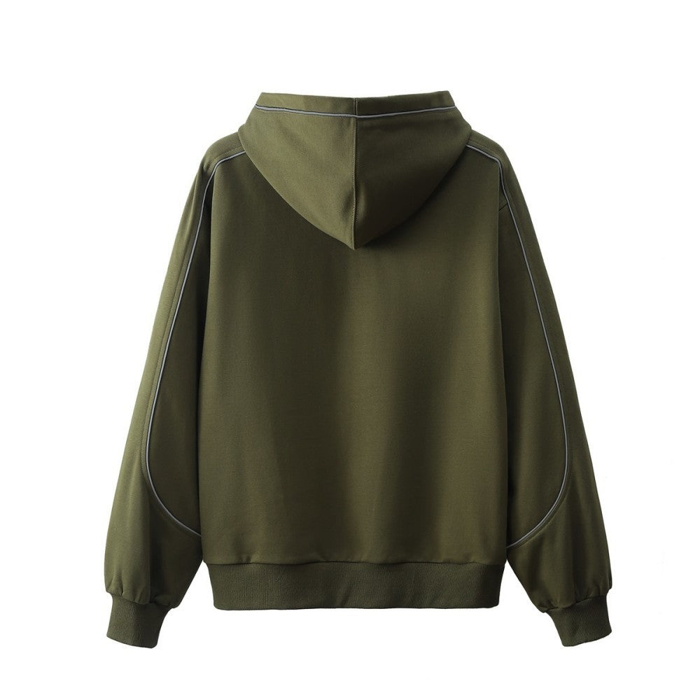 Mens American-style High-street Reflective-striped Hooded Sweatshirt Mirrored Finish