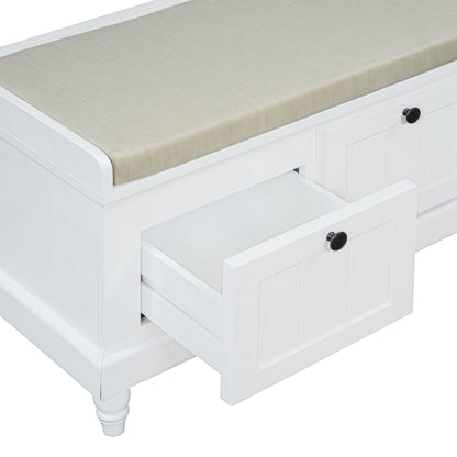 Entry Bench Fluted MDF White Cushioned Seat 3 Drawers 44x16x19