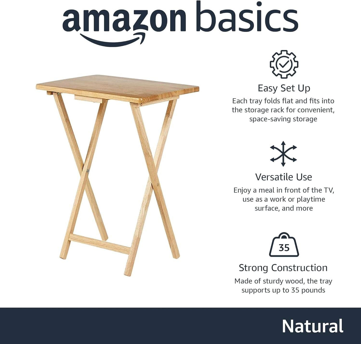 TV Dinner Tray Table Set of 4 With Storage Rack Natural