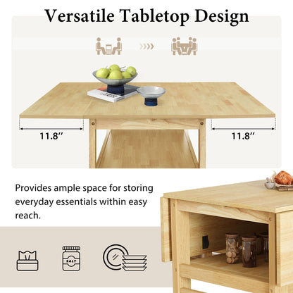 5 Piece Extendable Wood Square Dining Table Set With 2 Drop Leaves