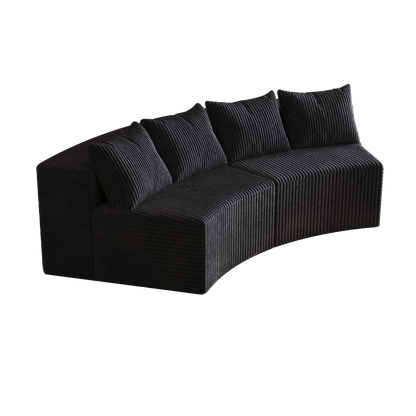 Sectional Sofa Curved Corduroy Black 2 Seat Modular No Assembly