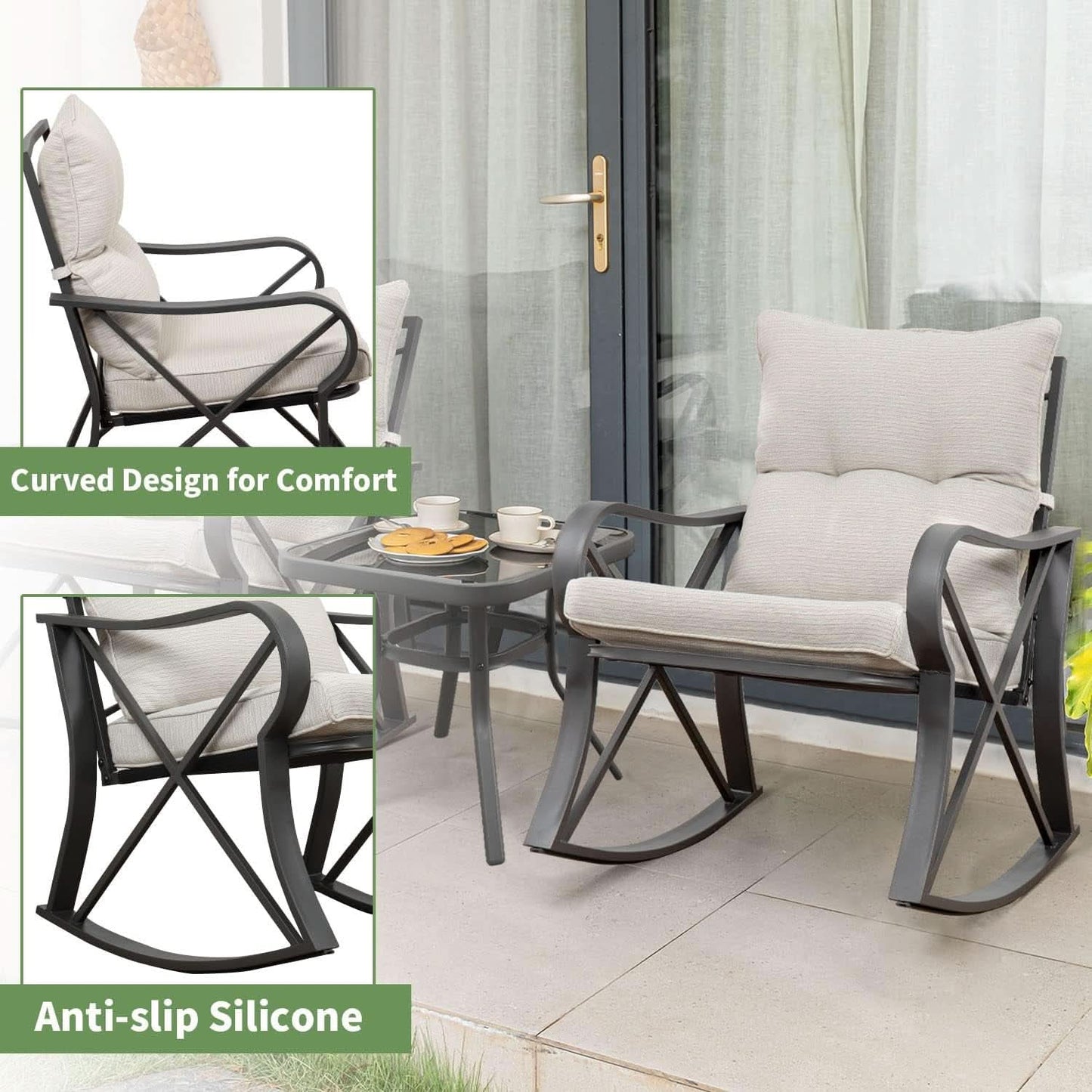 Three Piece Outdoor Bistro Set with Rocking Chairs