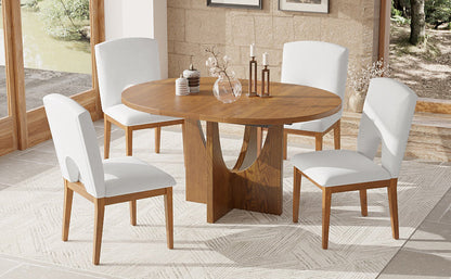 Modern 5-Piece Extendable Round Dining Table Set with 16.2inch Removable Leaf