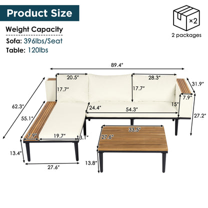 Outdoor Patio Set Acacia Wood Iron Beige L-Shape Seats 6 396 LB