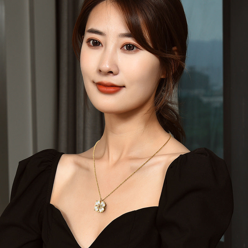 Magnetic Convertible Four Leaf Clover Necklace For Women, 4 Connected Heart Zircon Pendant Adjustable Sweater Chain, Dainty Elegant Fashion Jewelry