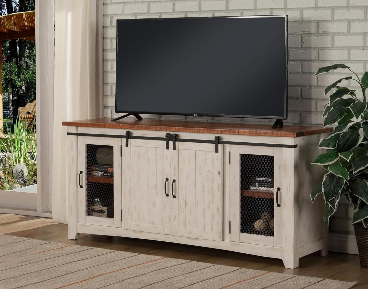 65 Inch Solid Wood TV Stand With Ample Storage Cabinet