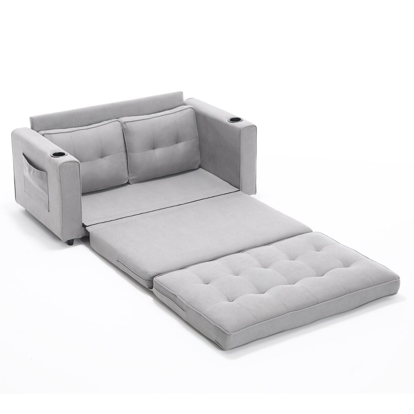3-in-1 Sofa Bed Futon Tufted Pull-Out Sleeper 55" Light Gray