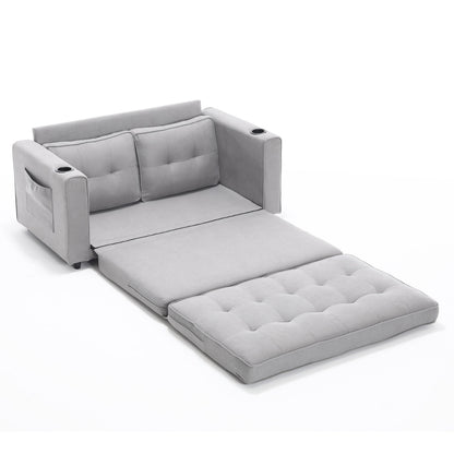 3-in-1 Sofa Bed Futon Tufted Pull-Out Sleeper 55" Light Gray